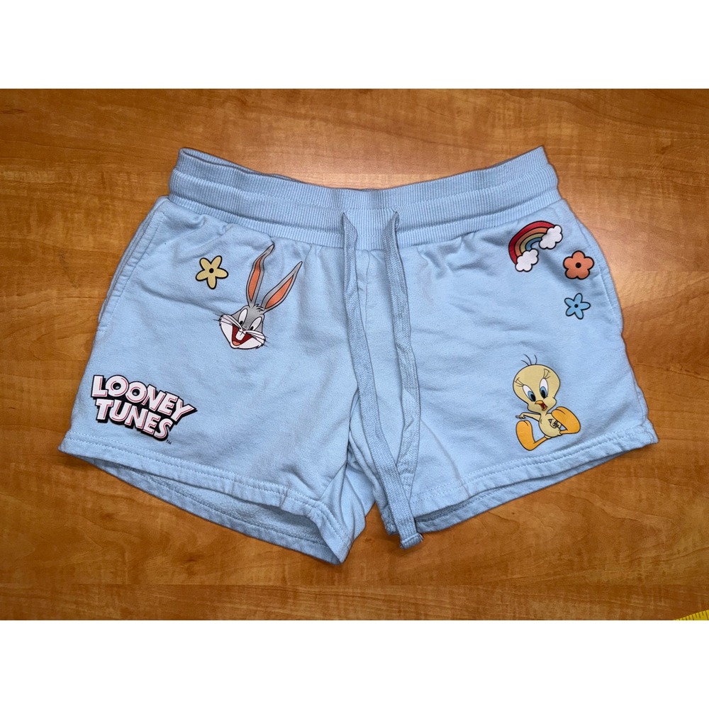 Looney Tunes Bugs Bunny Tweety Blue Fleece Lounge Shorts XS‎